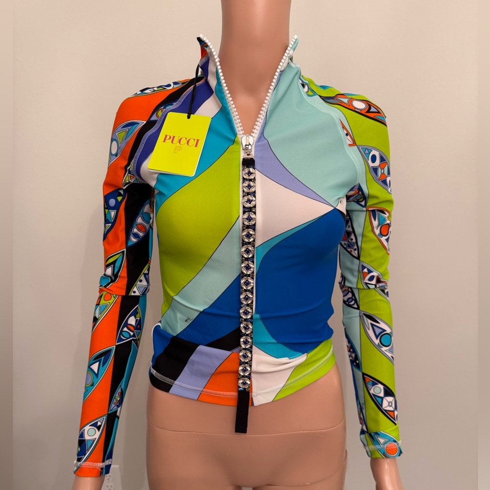 PUCCI
Crystal-embellished printed stretch-satin top. Front to back reversible